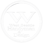 Circular logo with a large letter “W” at the top and the text “West Seattle Handyman & Design” below it, all in a serif font—perfectly capturing the expertise of your trusted West Seattle remodeling contractor.